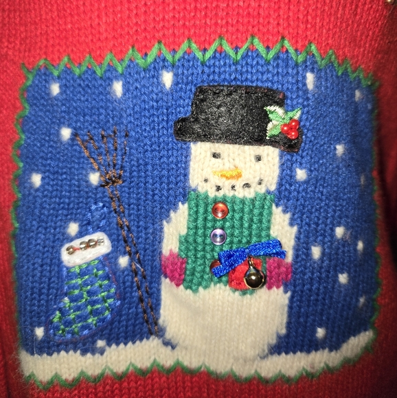 Classics by Marisa Christina VTG Red Patchwork Christmas Cardigan Sweater Size L - Picture 5 of 11